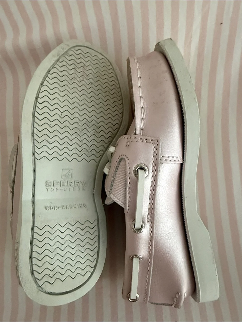 Sperry Toddler Pink Leather Boat Shoes with White Laces